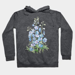 blue purple delphinium ink and watercolor Hoodie